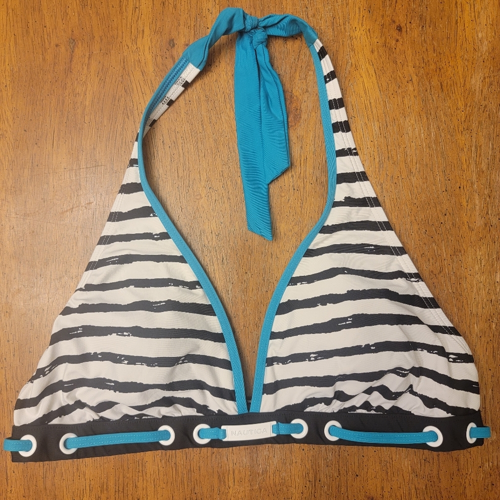 Women's Nautica Blue and White Swim Suit Bikini Top - Size Medium
